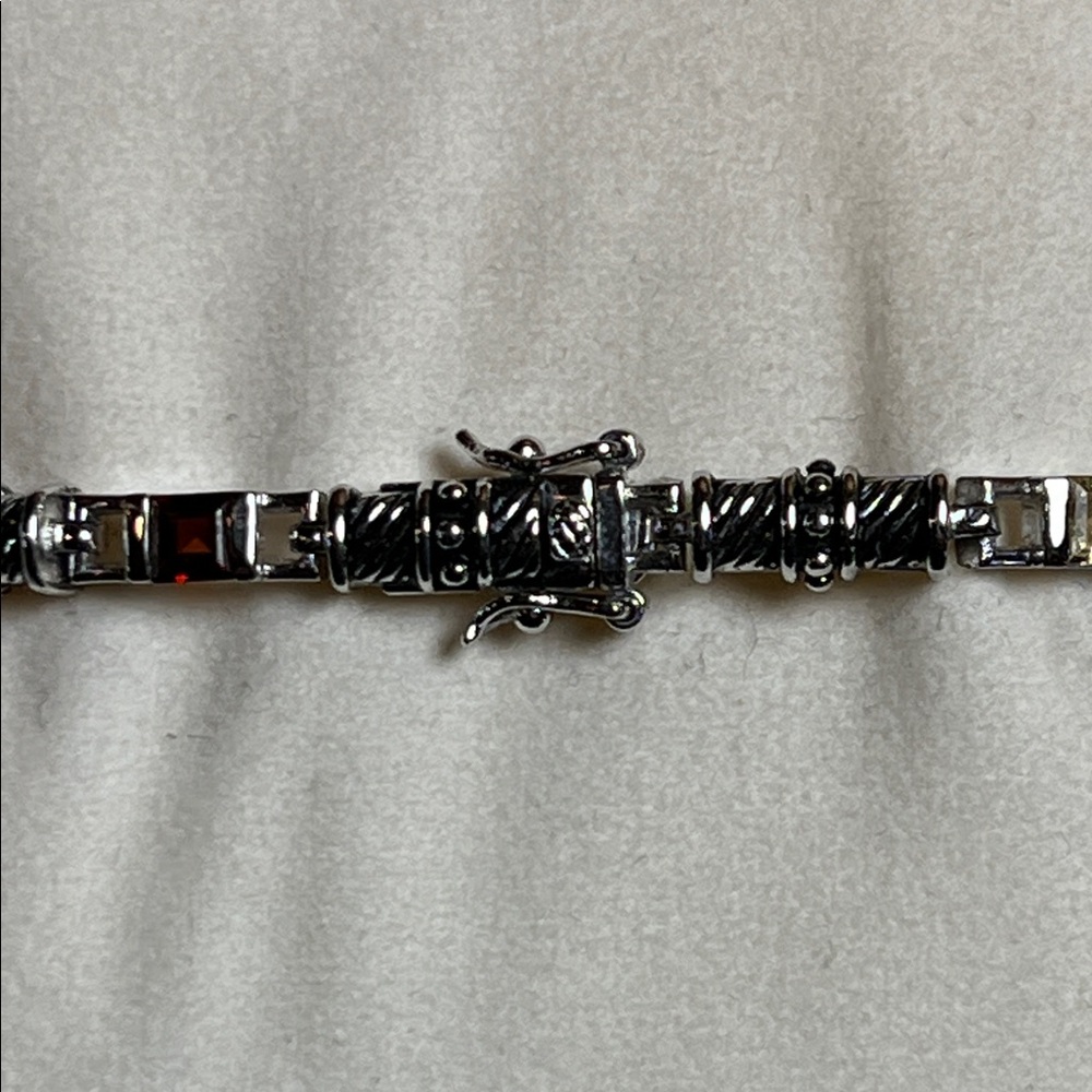 Tennis bracelet with multi color faceted gems, Silver 925, double safety clasp - Picture 11 of 16